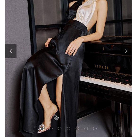SILK MAISON Piano Halterneck Maxi Silk Dress - Black & White, XS - Picture 2 of 6